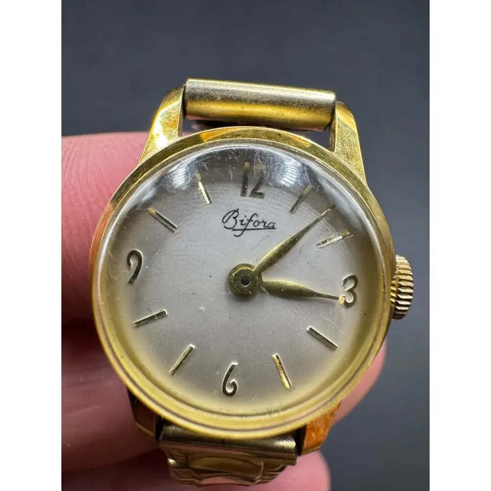 Vintage Bifora Women's Watch Silver Dial Gold Tone w/ Stretch Band